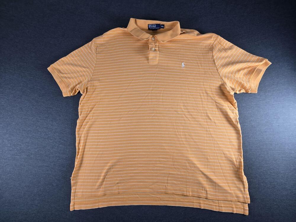 Polo By Ralph Lauren Polo Shirt Mens 2XL Beige Striped Cotton Knit Logo Casual
